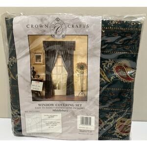 Crown Crafts Middlebury Window Covering Set Valance Drapes Green Paisley NEW